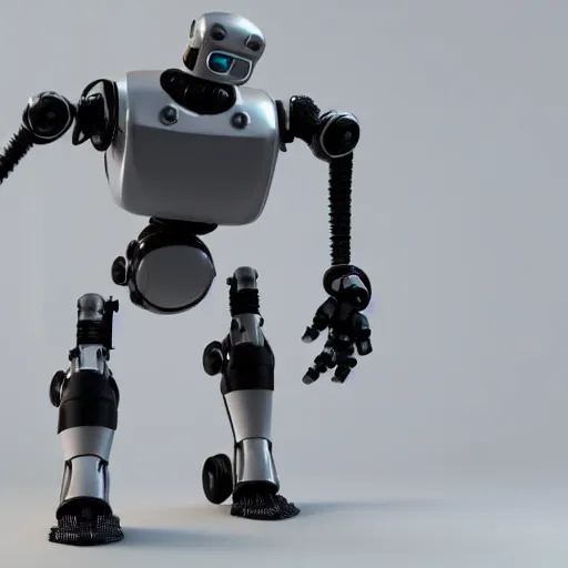 Image similar to 3 d render of robot with it's arms up, blender render, fully in frame