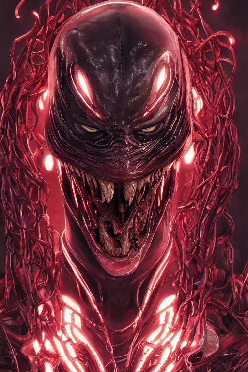 Image similar to Portrait of Steve Buscemi as symbiote Carnage, marvel comics, dark, intricate, highly detailed, smooth, artstation, digital illustration by Ruan Jia and Mandy Jurgens and Artgerm and Wayne Barlowe and Greg Rutkowski and Zdislav Beksinski