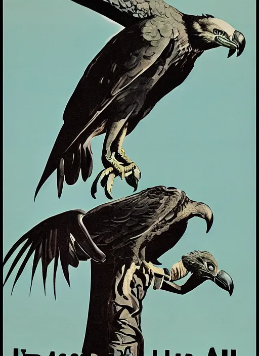 Image similar to vulture look in 1940s propaganda poster, full hd