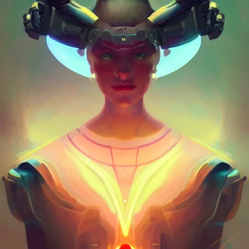 Prompt: portrait of an astonishing beautiful futuristic robot archer, glowing neon bow, realistic, artgerm and peter mohrbacher style, 4k