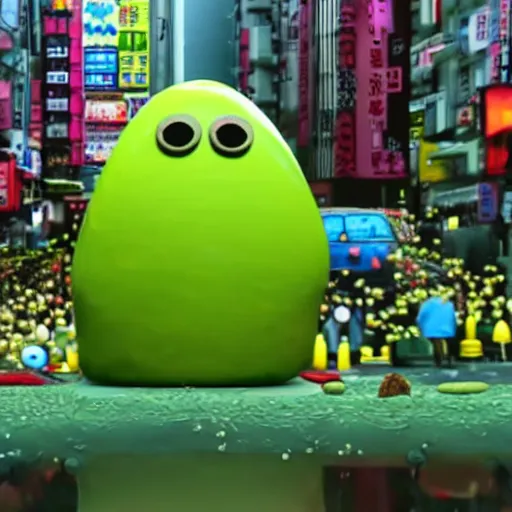 Prompt: a film still of slime monster made of beans attacking tokyo