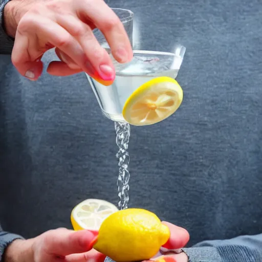 Image similar to a person drinking vodka, with lemon