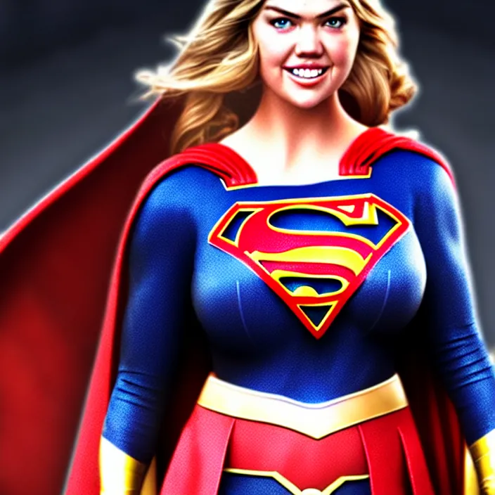 Prompt: photograph of real-life kate upton as supergirl. Extremely detailed. 8k