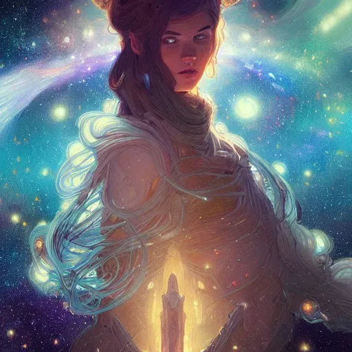 Image similar to How the universe ended, tragic, sad, cosmic and stars and nebula and galaxy, intricate, headshot, highly detailed, digital painting, artstation, concept art, sharp focus, cinematic lighting, illustration, art by artgerm and greg rutkowski, alphonse mucha, cgsociety