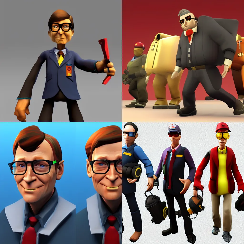 Prompt: bill gates tf 2 class, sfm render, steam workshop, source engine, team fortress 2 model,