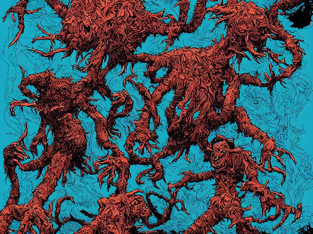 Image similar to the thing 1 9 8 2 movie monster, in the style of james jean and laurie greasley, dynamic composition, dramatic lighting, hyper - realistic, ultra detailed