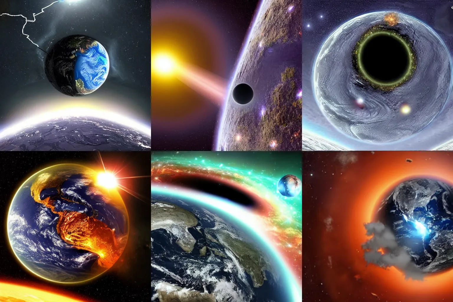 Prompt: hyperrealistic earth being destroyed by black hole, astronomy, scientific, sci - fi