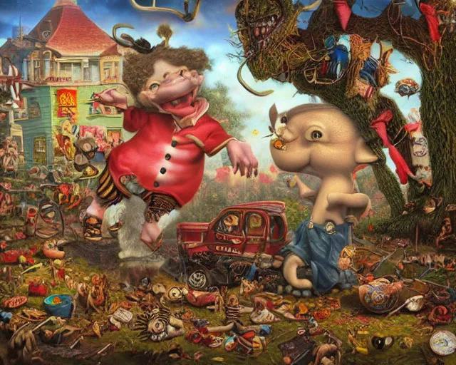 Prompt: robert williams todd schorr mark ryden highly detailed 3 - d environment octane render