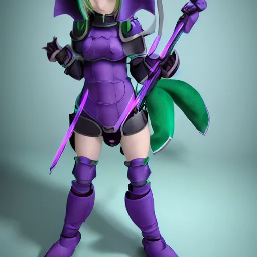 Prompt: cute fumo plush of an armored knight catgirl of a royal legion, green and purple, monster girl, vray