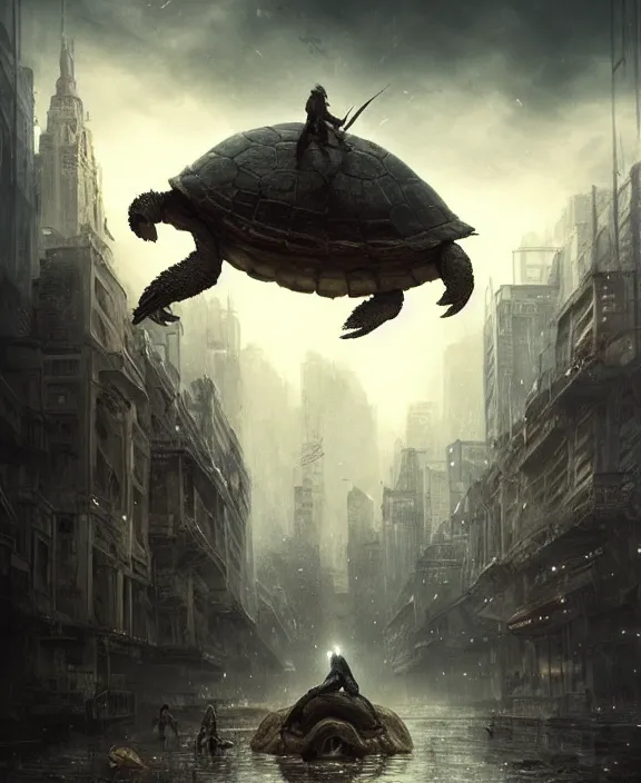 Prompt: city on a turtle. dark atmosphere. art by greg rutkowski and luis royo. highly detailed 8 k. intricate. lifelike. soft light. nikon d 8 5 0.