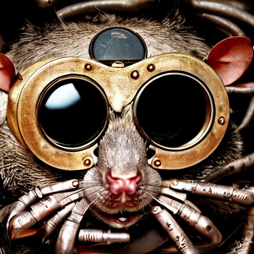 Prompt: a rat with steampunk googles, by Kirsty Mitchell