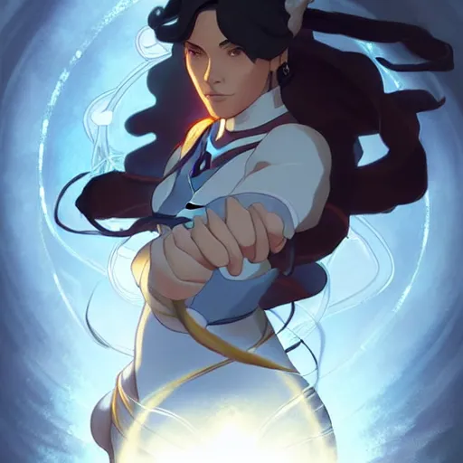 Image similar to Korra from The Legend of Korra, fantasy, intricate, elegant, highly detailed, digital painting, artstation, concept art, matte, sharp focus, illustration, art by Artgerm and Greg Rutkowski and Alphonse Mucha