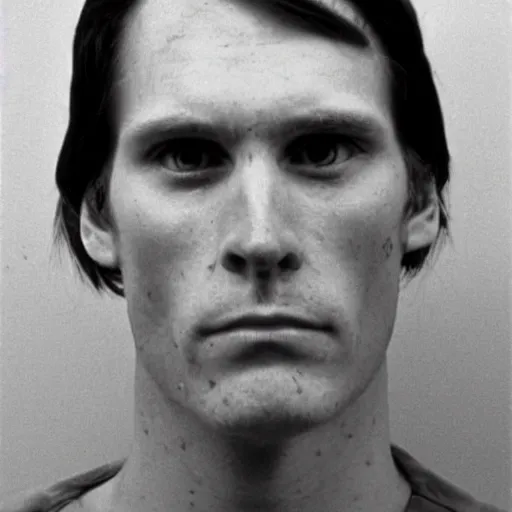 Image similar to A mugshot portrait of a man who looks like Jerma985 with short length wavy hair, a combover and wearing late 1970s menswear in the late 1970s, taken in the late 1970s, grainy, realistic, hyperrealistic, very realistic, highly detailed, very detailed, extremely detailed, detailed, trending on artstation, front facing, front view, headshot and bodyshot, detailed face, very detailed face