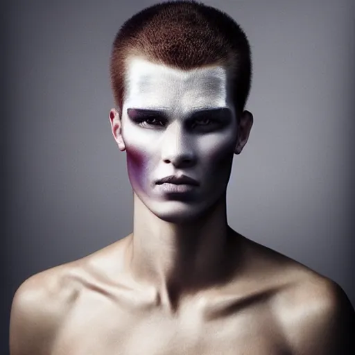 Prompt: a portrait of a beautiful athletic young male centaurus with ombre color skin , photographed by erwin olaf, artistic