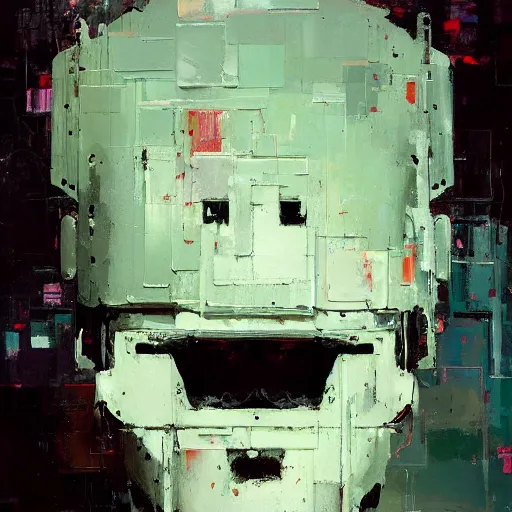 Image similar to a painting by jeremy mann of a white robot head with flowers growing out, highly detailed, color bleeding, pixel sorting, plain black background, studio lighting, high contrast, bold composition, abstract paint color splotches