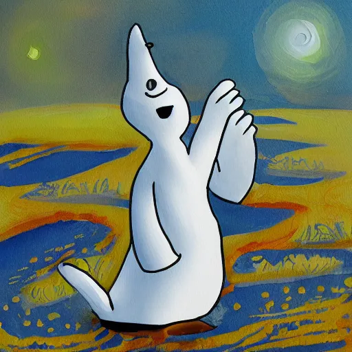 Prompt: illustrative painting of a moomin