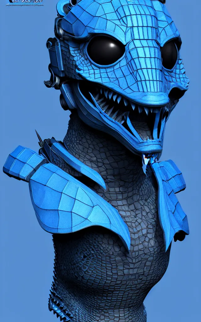 Image similar to azure blue alligator cyborg soldier spaceship pirate captain, character concept 8 k realphotorenderengine, symmetrical alligator humanoid, cinematic game 3 d character zbrush