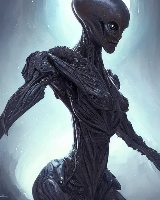 Image similar to humanoid alien, fantasy, intricate, elegant, highly detailed, digital painting, artstation, concept art, smooth, sharp focus, illustration, by artgerm and greg rutkowski