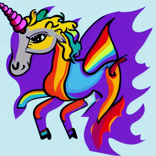 Image similar to Rainbow Robot Unicorn profile picture for social media sites. Limited palette, crisp vector lines