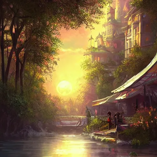 Prompt: Beautiful happy picturesque charming small sci-fi city in harmony with nature. Beautiful light. Nice colour scheme, soft warm colour. Beautiful detailed artistic digital painting by Vincent. (2022)