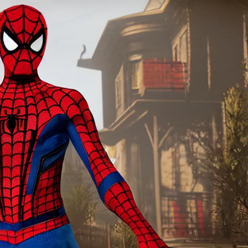 Image similar to spiderman in red dead redemption 2