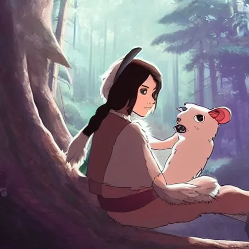 Image similar to jenna coleman as princess mononoke, studio ghibli art