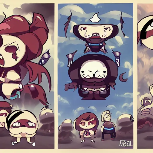 Image similar to Binding of Isaac characters as anime adaptation, digital art, trending on artstation