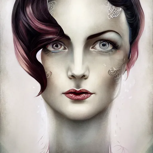 Image similar to an art nouveau, ( streamline moderne ), multi - racial portrait in the style of anna dittmann and charlie bowater and loish. very large, clear, expressive, and intelligent eyes. symmetrical, centered, ultrasharp focus, dramatic lighting, photorealistic digital matte painting, intricate ultra detailed background.