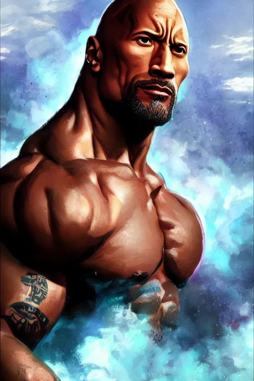 Prompt: dwayne johnson, manga cover art, detailed color portrait, artstation trending, 8 k, greg rutkowski