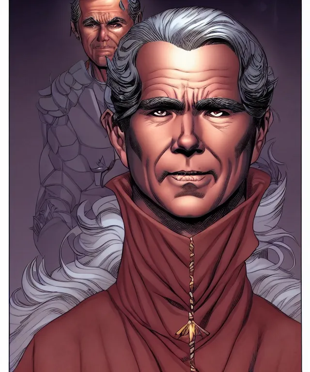 Prompt: a ( fantasy comic ) ( cover art ) portrait of a king who looks like ( johnny carson ), digital illustration by jenny frison and sana takeda and kentaro miura, fine inking lines, dnd, highly detailed!, hd, 4 k, trending on artstation