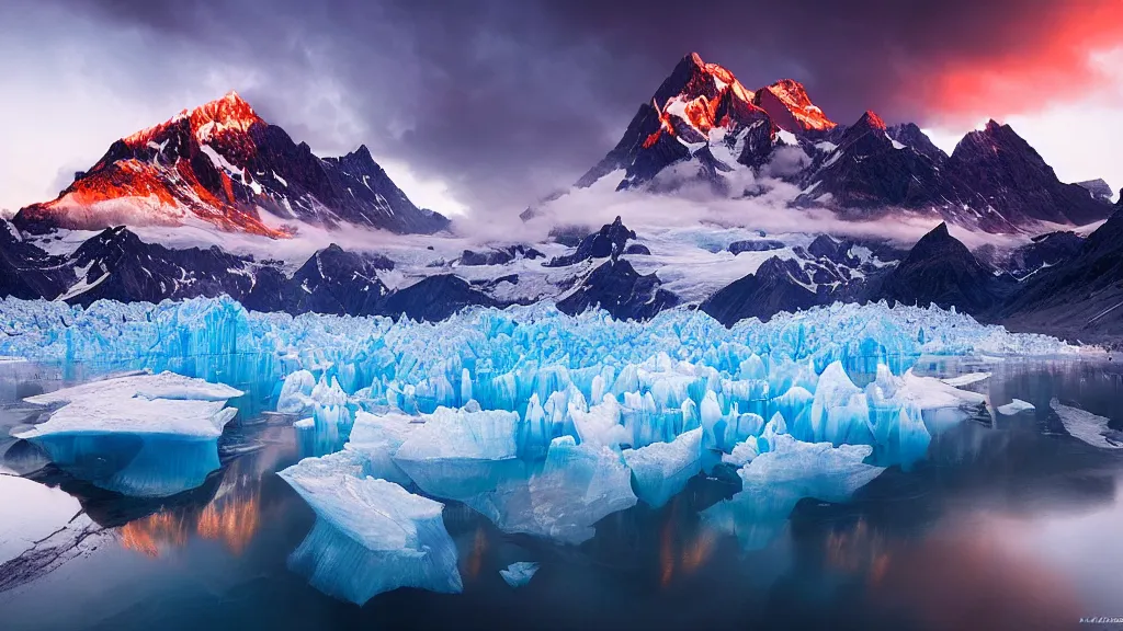 Prompt: amazing landscape photo of a glacier by marc adamus, beautiful dramatic lighting