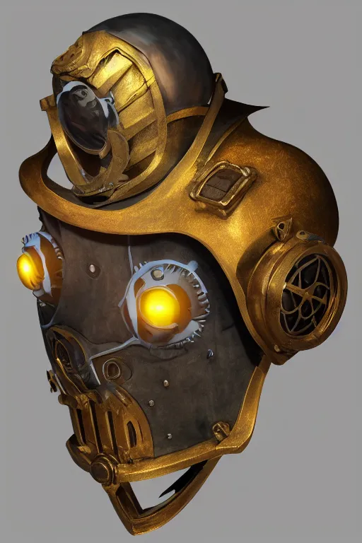 Image similar to steampunk mask minimalist fantasy art robot ninja helmet, global illumination ray tracing hdr fanart arstation by sung choi and eric pfeiffer and gabriel garza and casper konefal radiating a glowing aura