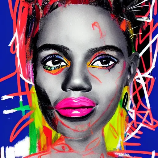 Prompt: sketch, ultra detailed, vogue, happy, beautiful woman, she surprised, big beautiful eyes, surreal, in style of jean - michel basquiat, trending on artstation
