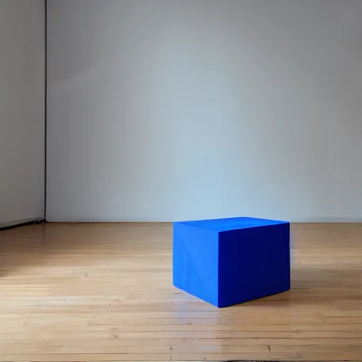 Prompt: 1 blue cube on studio floor, soft light