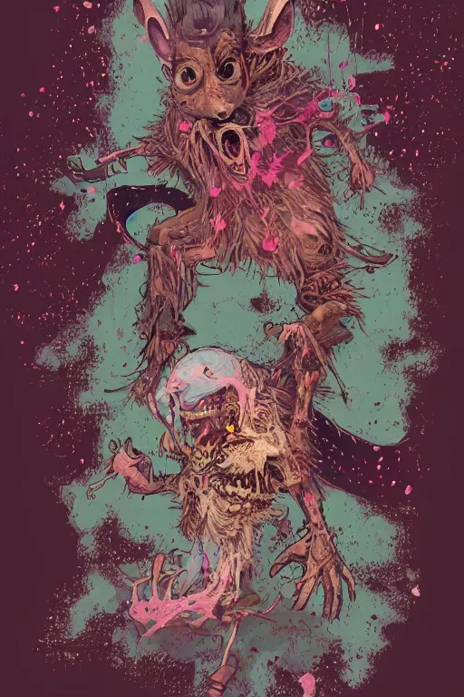 Image similar to beautiful necromancer half rat, made of red gucci fabric, dust particles, pixiv fanbox, dramatic lighting, maximalist pastel color palette, splatter paint, pixar and disney exploded - view drawing, graphic novel by fiona staples and dustin nguyen, peter elson, alan bean, wangechi mutu, clean cel shaded vector art, trending on artstation