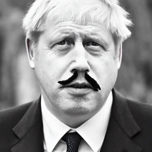 Image similar to medium shot photo of Boris Johnson with a hitler moustache, 4k, ultra HD