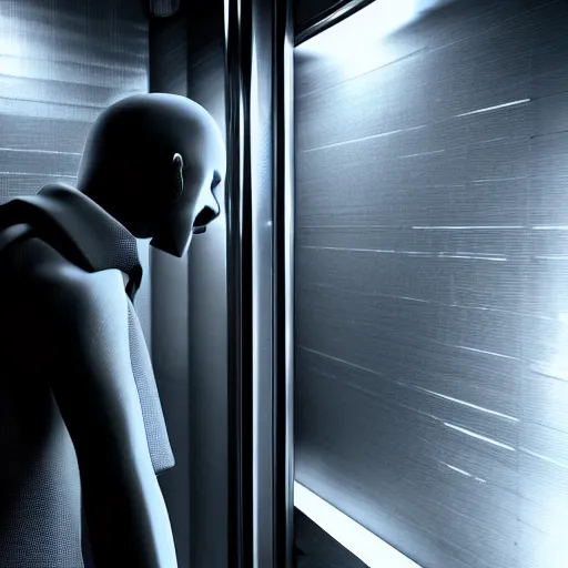 Prompt: A cyclope man trapped in an elevator Many Details, Photo, Ultra Detailed, Render Unreal Engine, Photorealistic, Cinematic