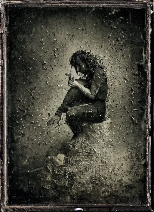 Prompt: old wetplate daguerreotype portrait with crackle skin, explosion of data fragments, fractal, intricate, elegant, highly detailed, parallax, leica, medium format, subsurface scattering, by jheronimus bosch and greg rutkowski and louis jacques mande daguerre