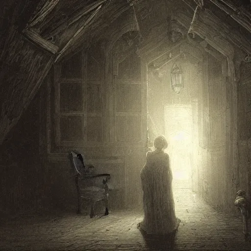 Prompt: a haunted attic by Gustave Doré Greg Rutkowski