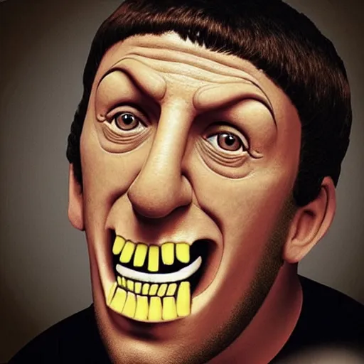 Image similar to “ adam sandler wearing a horrifying flesh mask! ”