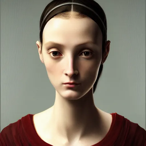 Prompt: A young beautiful female alien face with a very long neck, big eyes, very thin nose, big lips, hair made of wire cables:: alien is from the future, Realistic, Refined, Detailed Digital Art, Oil Painting, William-Adolphe Bouguereau, Pre-Raphaelite,Renaissance, Highly Detailed, Cinematic Lighting, Unreal Engine, 8K