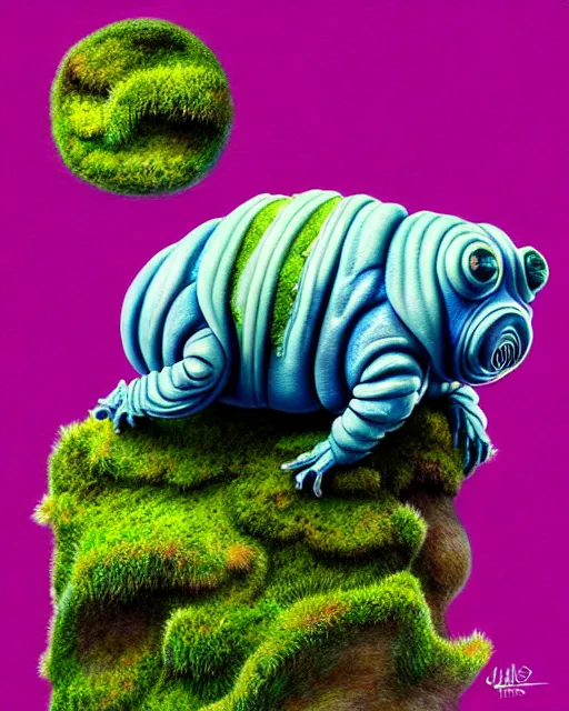 Image similar to richly detailed color illustration of a tardigrade-moss-piglet illustrated by Artgerm and Mina Petrovic and Timothy Kong and Marina Federovna. 3D shadowing