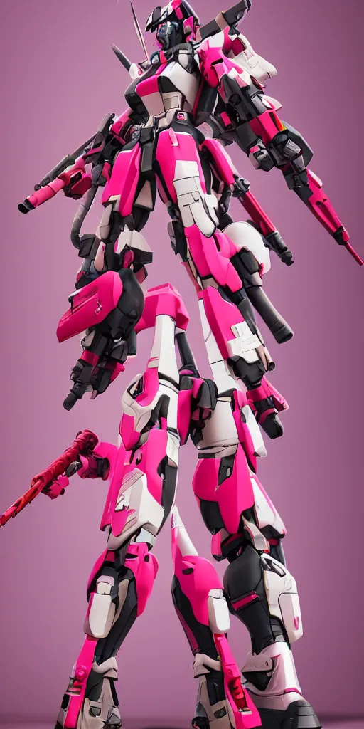 Prompt: isometric of female gundams in pink and red collection ， 3 d octane render ， provenance ， detailed,