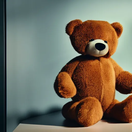 Prompt: ikea teddy bear come to life, wreaking havoc in ikea, high detail, 8 k, dark cinematic lighting