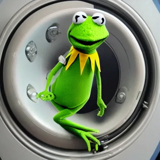 Image similar to screaming Kermit the Frog trapped inside an MRI machine