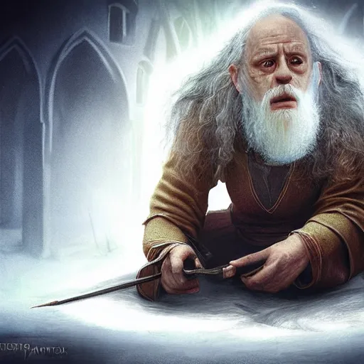 Image similar to realistic photo of gendalf learn magic harry potter, hd, artstation,