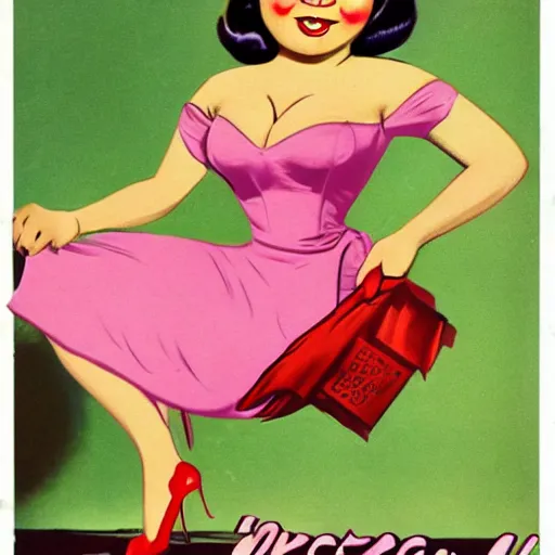 Prompt: shrek as a pinup girl, 1960 commercial