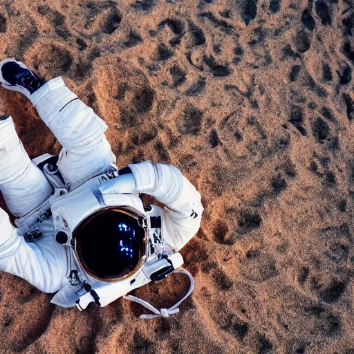 Image similar to an astronaut relaxing on the beach, dramatic lighting, cinematic, extremly high detail, photorealistic, cinematic lighting, nasa footage