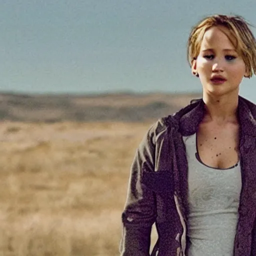 Prompt: still of Jennifer Lawrence as female Jesse Pinkman in remake of Breaking Bad (2029)