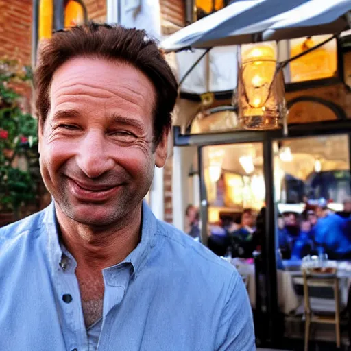 Prompt: a new car smell but it’s running a small Greek restaurant with david duchovny big smile
